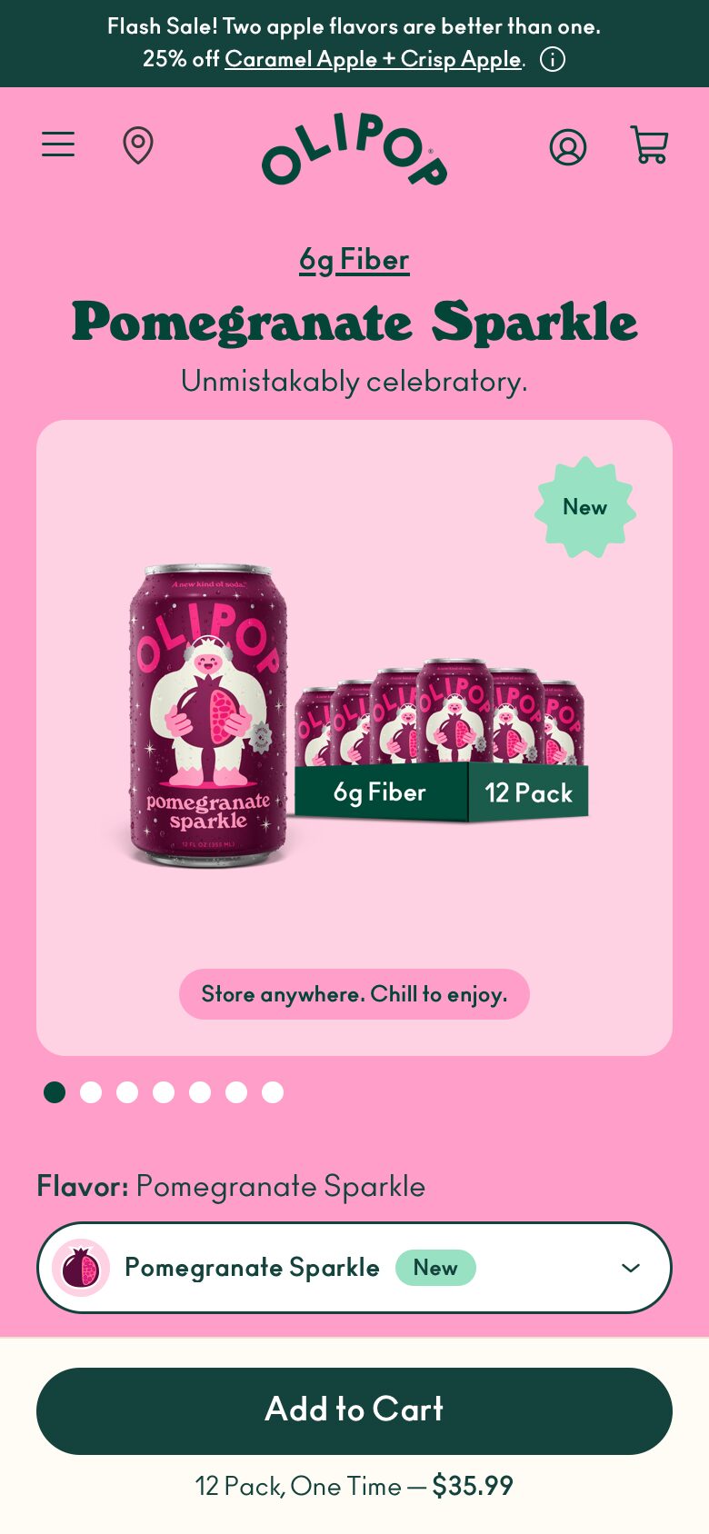 Olipop: flavour, can and price all on the first phone screen.