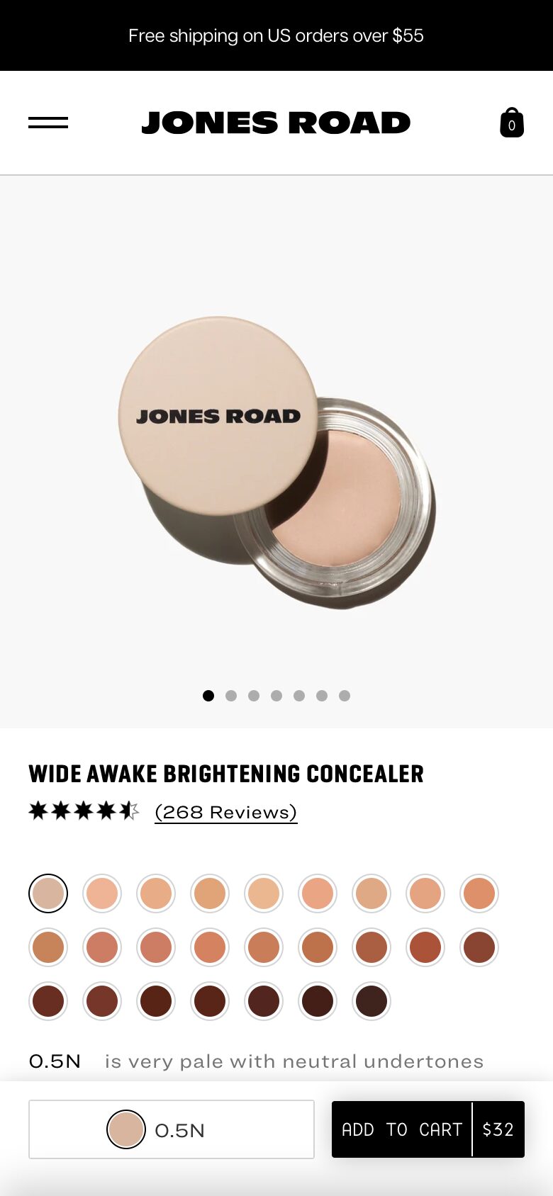 Jones Road: one slim bar, a small header, then the product.