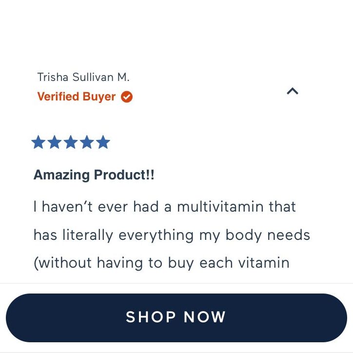 Mindbodygreen: the Shop now bar stays pinned as you scroll.