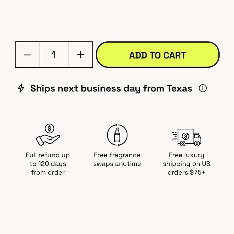 Beardbrand: three badges under Add to cart, each answers a worry.