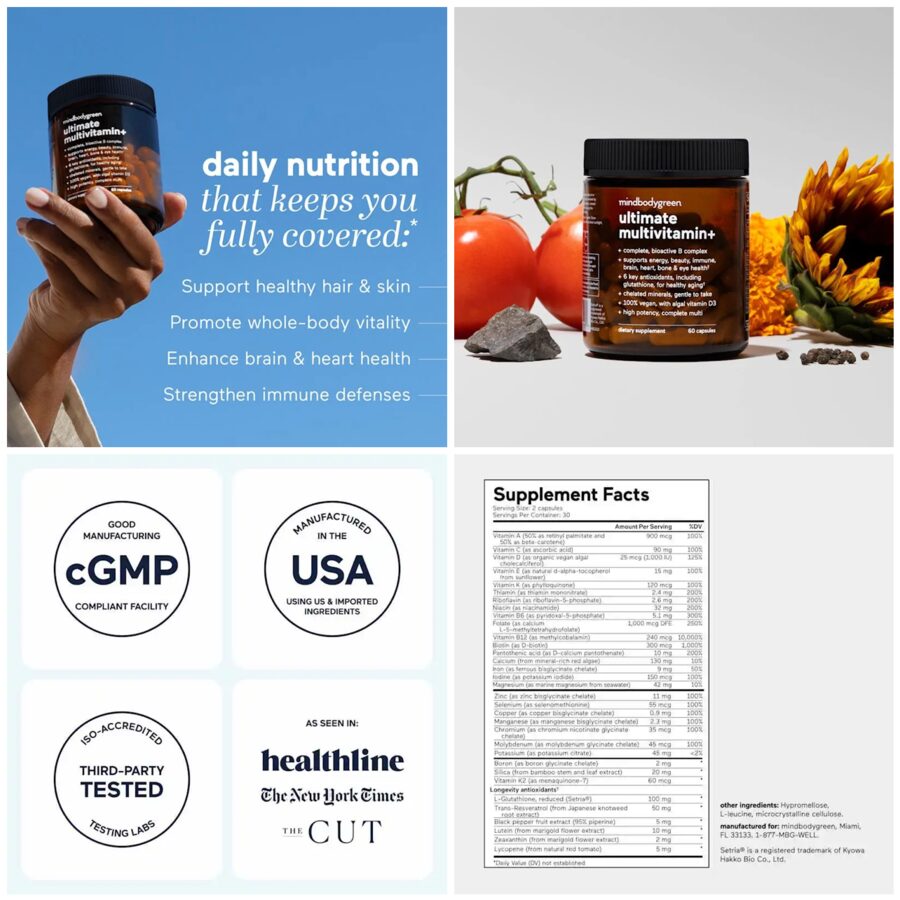 Mindbodygreen: one job per image: benefits, the jar, proof, label.