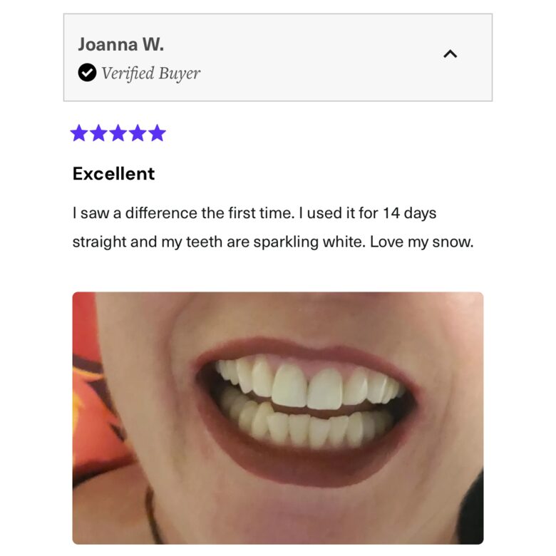 Snow: a five-star review with the customer's own photo.