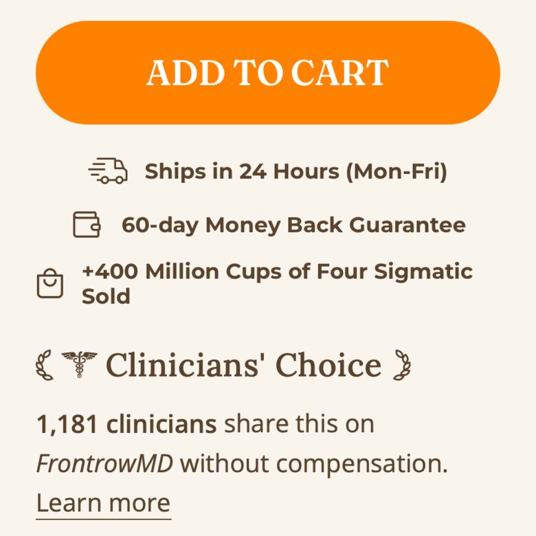 Four Sigmatic: 60-day Money Back Guarantee, right under the button.