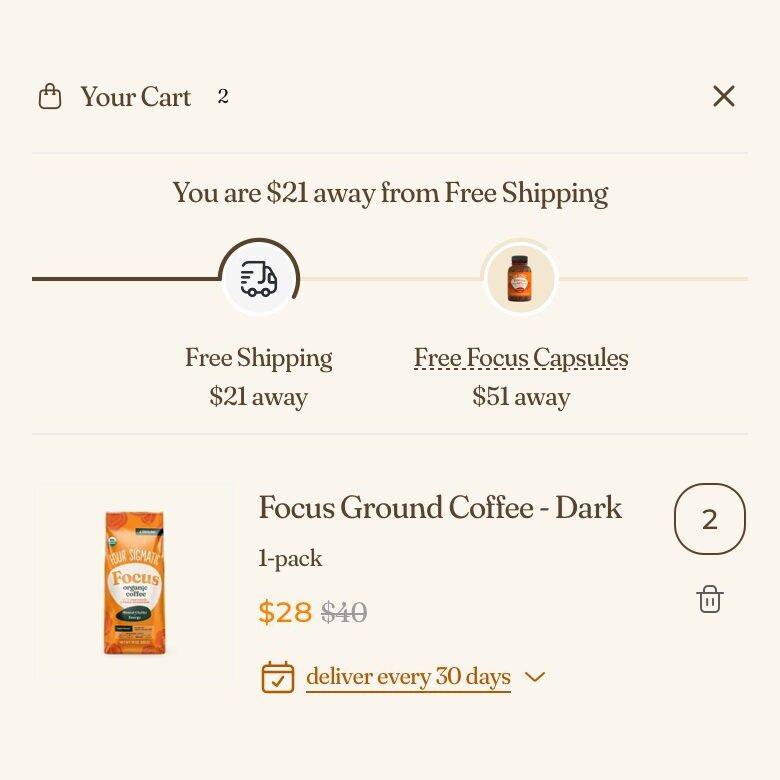 Four Sigmatic: $21 away from free shipping, then a free gift.