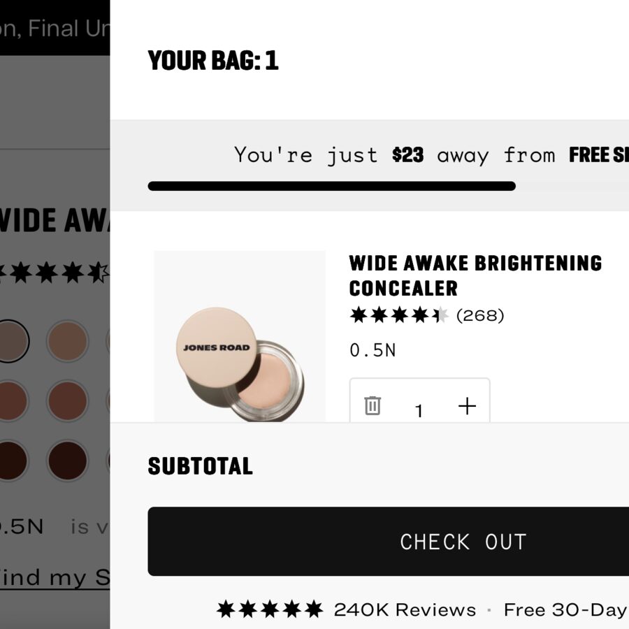 Jones Road: the bag slides in over the page you were on.