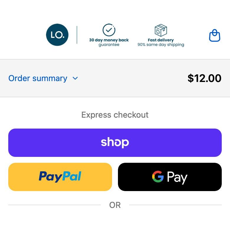 LastObject: Shop Pay, PayPal and Google Pay above the form.