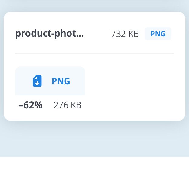 TinyPNG: one product photo, 732 KB down to 276 KB.