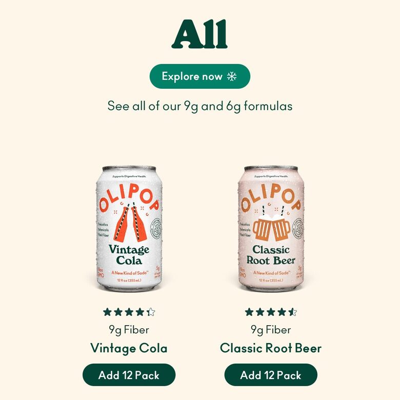 Olipop: one short line, then cans two per row.