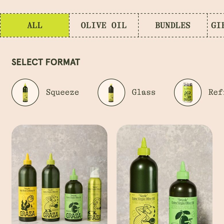 Graza: filter buttons above the grid, one tap each.