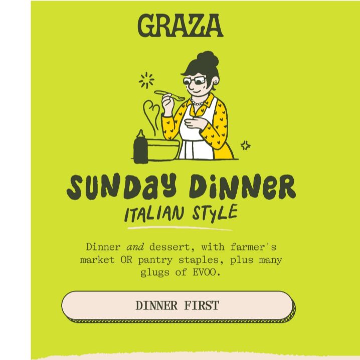 Graza: email on top, site below. Same lime green, logo and typewriter text.